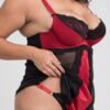 Lovehoney Plus Size Empress Red Satin and Lace Chemise Set
