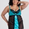 Lovehoney Plus Size Empress Blue Satin and Lace Chemise Set