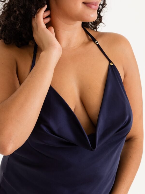 Lovehoney Plus Size Dark Orchid Navy Satin and Lace Chemise
