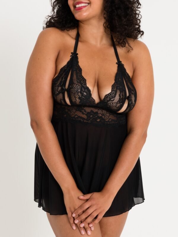 Lovehoney Plus Size Peek-a-Boo Black Lace Babydoll Set
