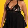 Lovehoney Plus Size Peek-a-Boo Black Lace Babydoll Set