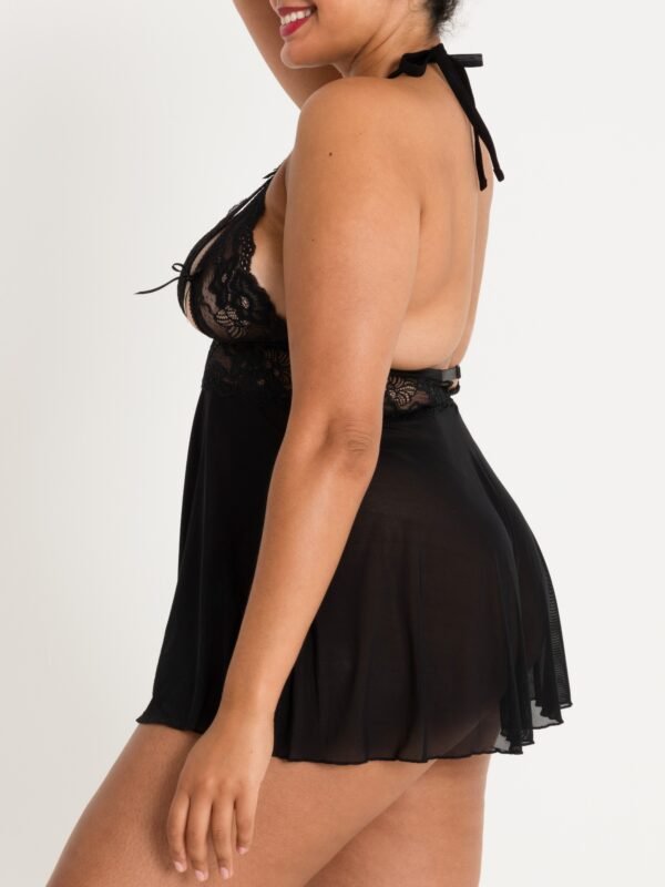 Lovehoney Plus Size Peek-a-Boo Black Lace Babydoll Set