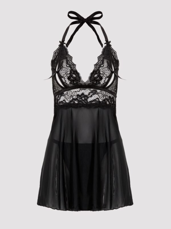 Lovehoney Plus Size Peek-a-Boo Black Lace Babydoll Set