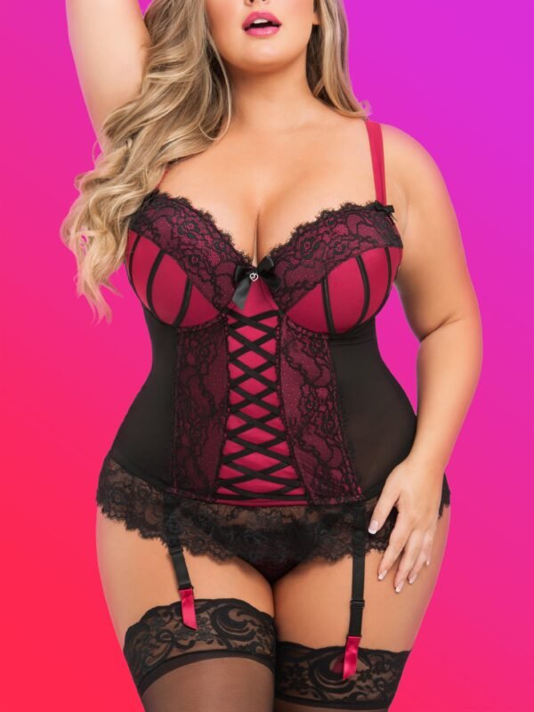 a39703g72735_2 Lovehoney Plus Size Boudoir Belle Cherry Push-Up Basque Set