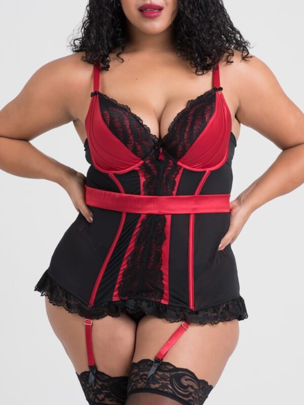 a44479g80123_1 Lovehoney Plus Size Empress Red Satin and Lace Basque Set
