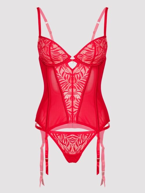 Lovehoney Plus Size Parisienne Charm Red Lace Basque Set