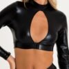 Lovehoney Fierce Wet Look Long Sleeve Cut-Out Crop Top