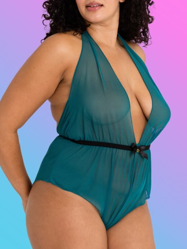 a37329g74247_2 Lovehoney Plus Size Barely There Sheer Green Crotchless Teddy