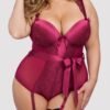 Lovehoney Plus Size Moonlight Wine Crotchless Plunge Teddy