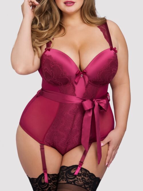 Lovehoney Plus Size Moonlight Wine Crotchless Plunge Teddy