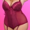 Lovehoney Plus Size Moonlight Wine Crotchless Plunge Teddy