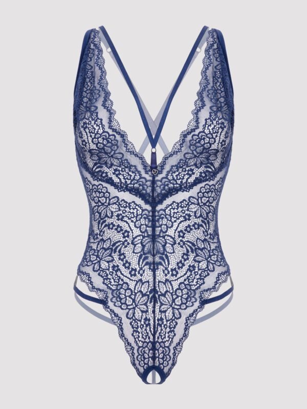 Lovehoney Plus Size Late Night Liaison Blue Crotchless Lace Teddy