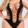 Lovehoney Plus Size Black Deep Plunge Fence Net Teddy