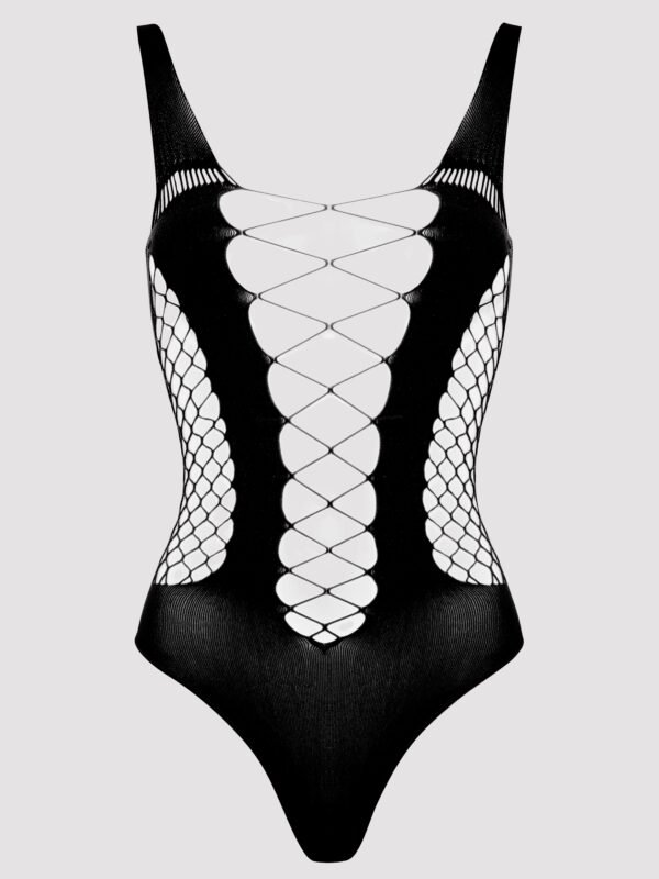 Lovehoney Plus Size Black Deep Plunge Fence Net Teddy