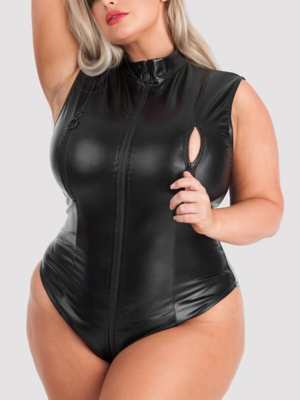 Lovehoney Plus Size Fierce Wet Look Peek-a-Boo Teddy