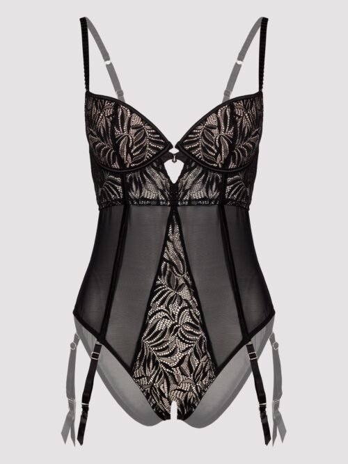 Lovehoney Plus Size Parisienne Charm Black Lace Crotchless Teddy