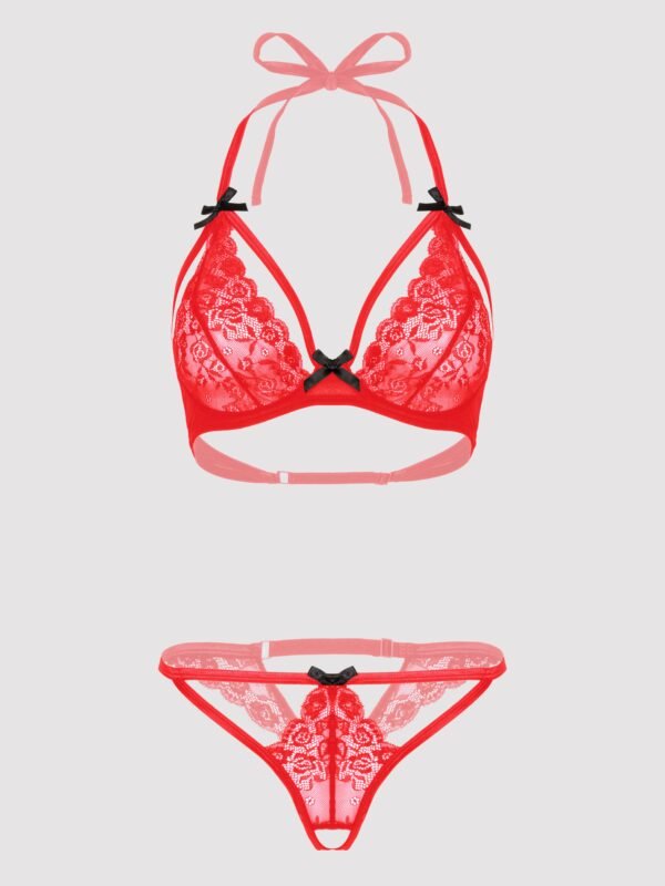 a36263g70292_4 Lovehoney Red Underwired Lace Triangle Bra & Crotchless G-String Set