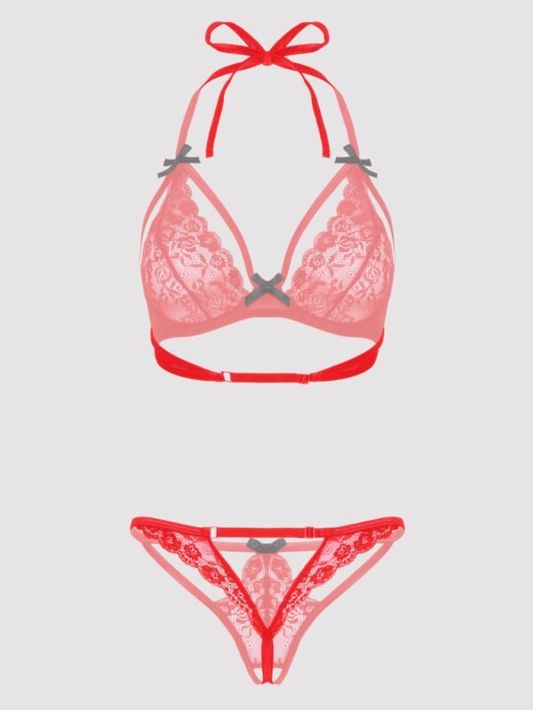 a36263g70292_5 Lovehoney Red Underwired Lace Triangle Bra & Crotchless G-String Set