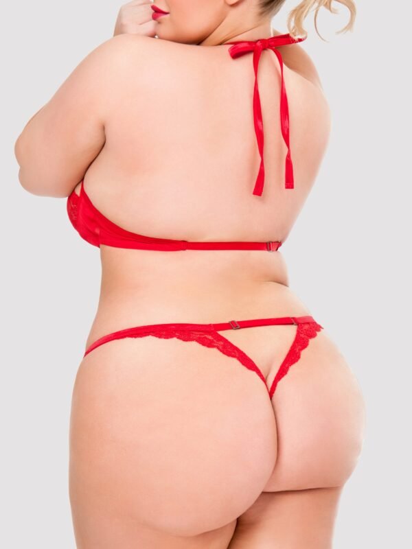 Lovehoney Plus Size Red Underwired Lace Triangle Bra and G-String Set