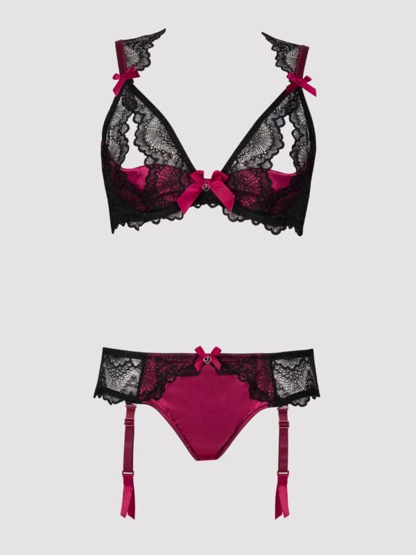 Lovehoney Plus Size Moonlight Peekaboo Bra and Garter Panties Set