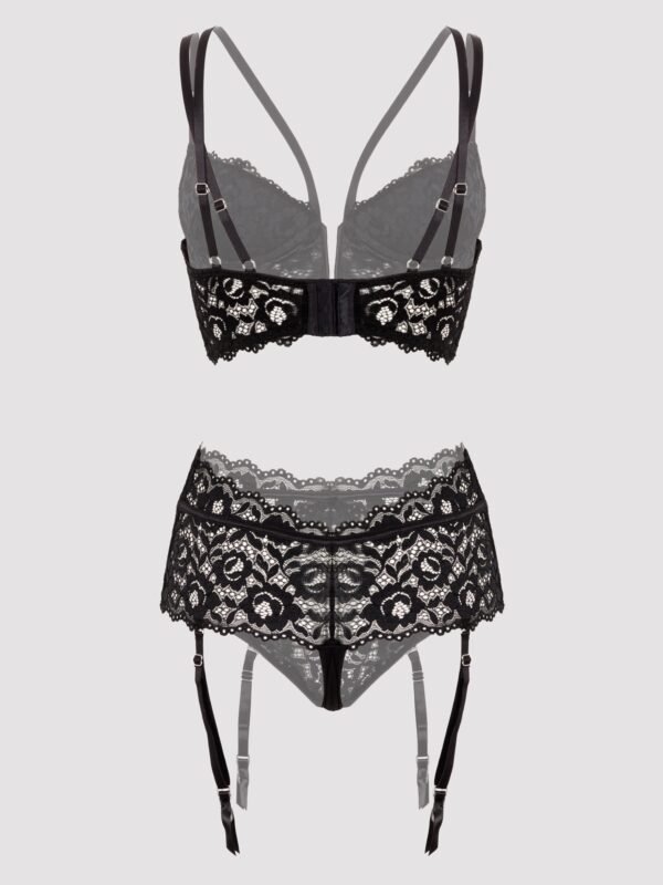 Lovehoney Plus Size Parisienne Black Lace Plunge Longline Bra Set