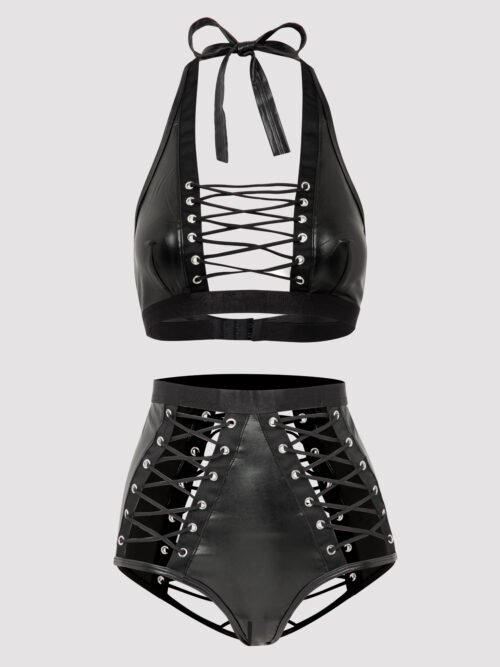 Lovehoney Plus Size Fierce Leather-Look Lace-Up Bra Set