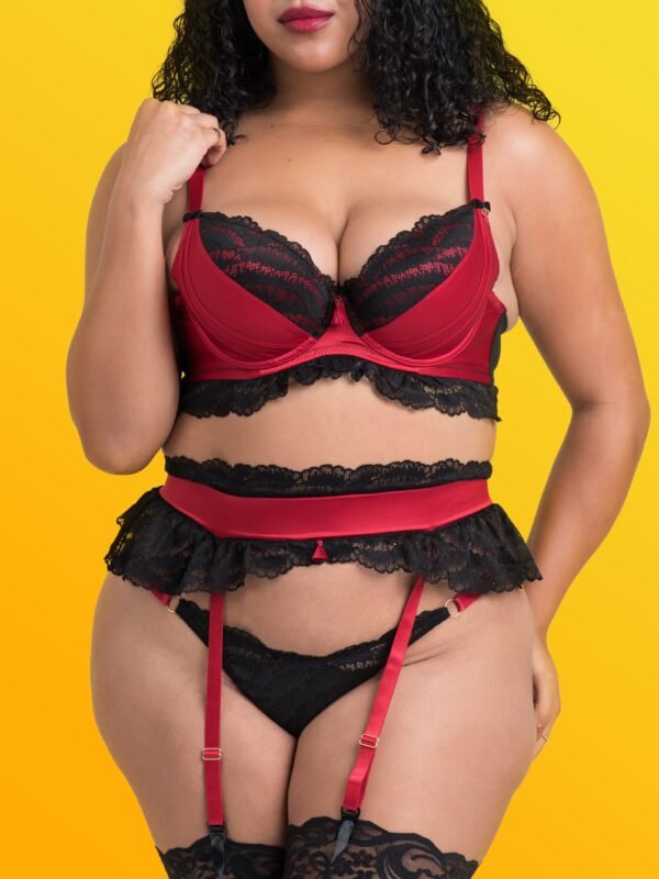 Lovehoney Plus Size Empress Red Satin and Lace Bra Set