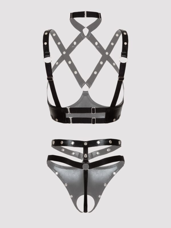 Lovehoney Plus Size Fierce Tough Love Wet Look Open-Cup Crotchless Bra Set