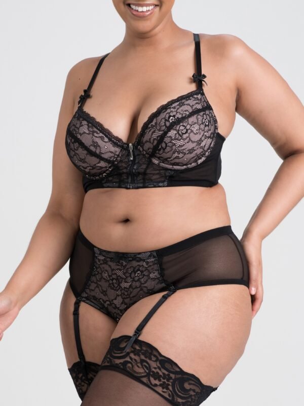 Lovehoney Plus Size Entice Me Black Lace Crotchless Bra Set