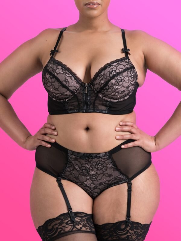 Lovehoney Plus Size Entice Me Black Lace Crotchless Bra Set