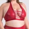 Lovehoney Plus Size Fierce Leather Look Lace-Up Red Halterneck Bra