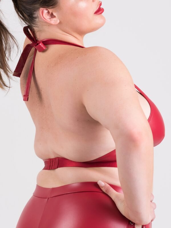 Lovehoney Plus Size Fierce Leather Look Lace-Up Red Halterneck Bra
