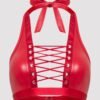 Lovehoney Plus Size Fierce Leather Look Lace-Up Red Halterneck Bra