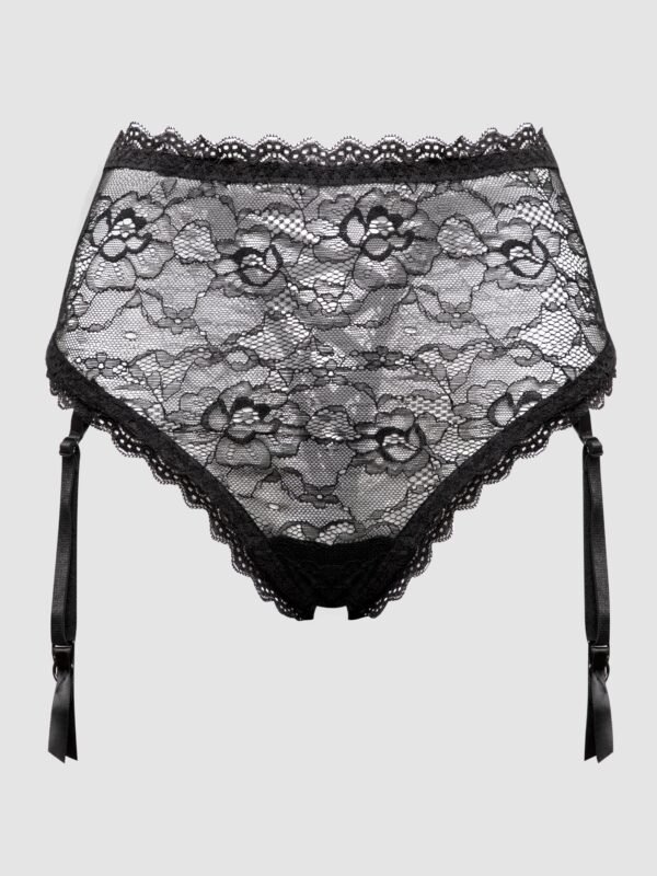 Lovehoney Black High-Waisted Criss-Cross Lace Suspender Thong