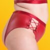 Lovehoney Plus Size Fierce Leather Look Lace-Up Open-Back Red Crotchless Knickers