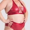 Lovehoney Plus Size Fierce Leather Look Lace-Up Open-Back Red Crotchless Knickers