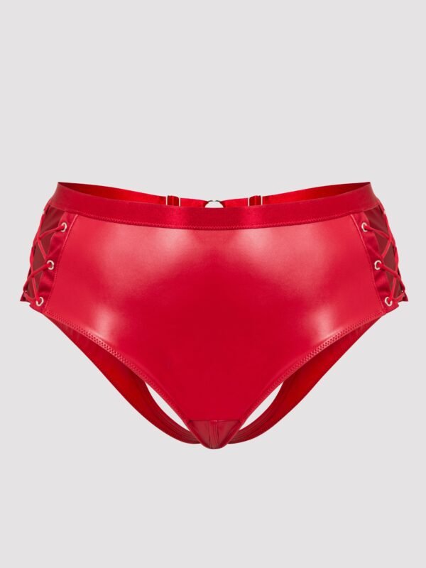 Lovehoney Plus Size Fierce Leather Look Lace-Up Open-Back Red Crotchless Knickers