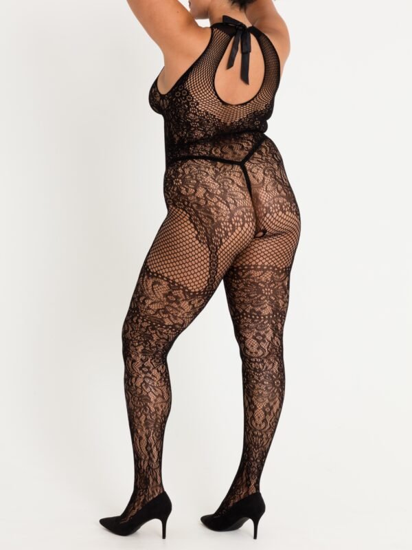 Lovehoney Plus Size Lace and Fishnet Crotchless Basque Bodystocking