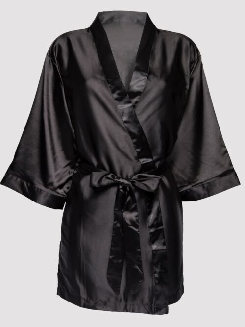Lovehoney Plus Size Short Black Satin Robe