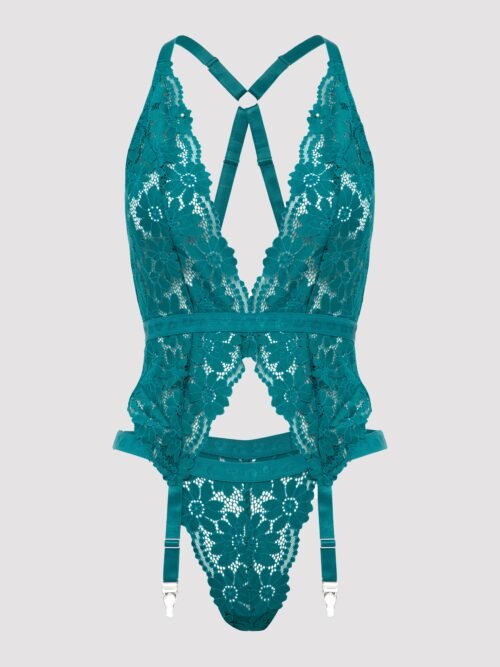 Lovehoney Plus Size Mindful Forest Green Recycled Lace Bustier Set
