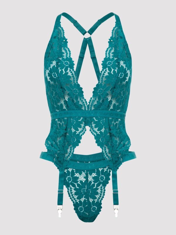 Lovehoney Plus Size Mindful Forest Green Recycled Lace Bustier Set