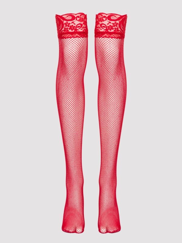 Lovehoney Plus Size Red Fishnet Lace Top Thigh High Stockings