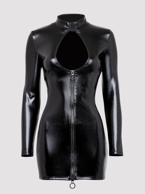 Lovehoney Plus Size Fierce Wet Look Long Sleeve Cut-Out Mini Dress