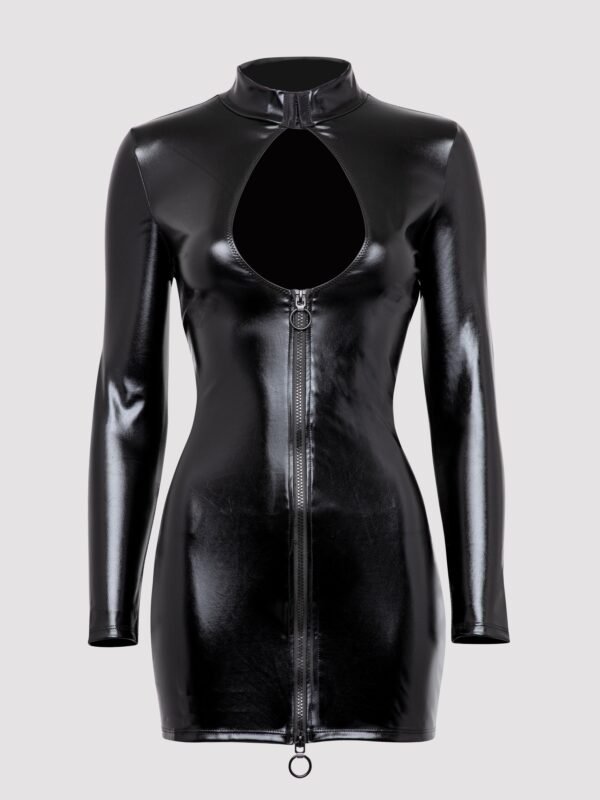 Lovehoney Plus Size Fierce Wet Look Long Sleeve Cut-Out Mini Dress