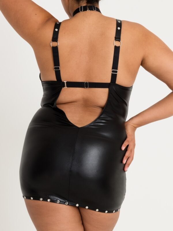 Lovehoney Plus Size Fierce Tough Love Black Wet Look Open-Cup Mini Dress