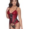 Cottelli Red Wetlook and Lace Basque Set
