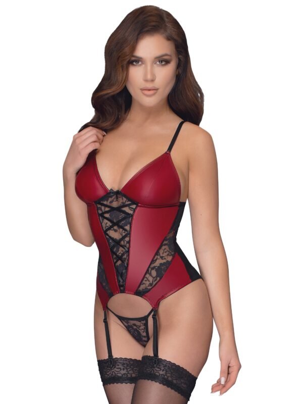 Cottelli Red Wetlook and Lace Basque Set