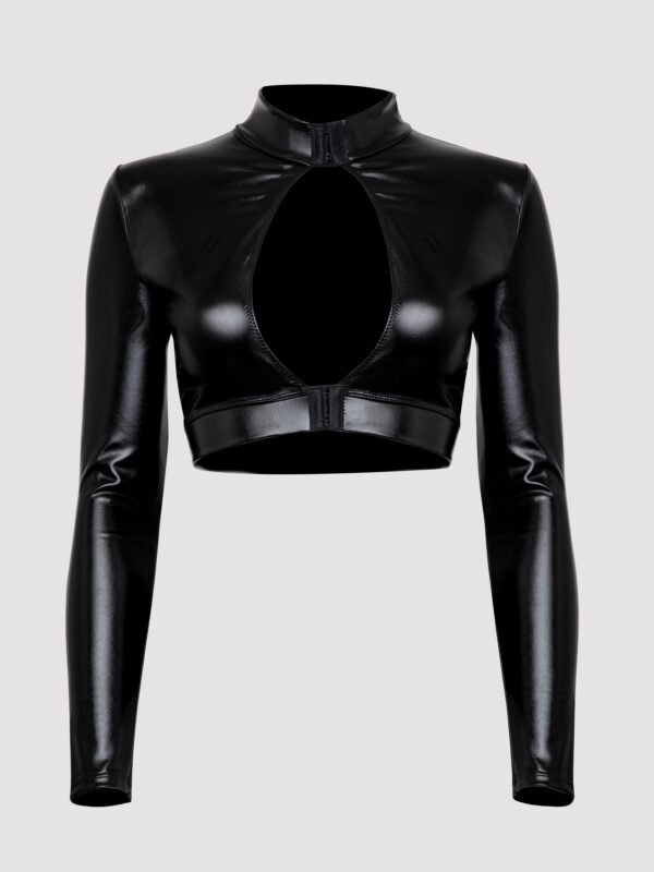 Lovehoney Fierce Wet Look Long Sleeve Cut-Out Crop Top