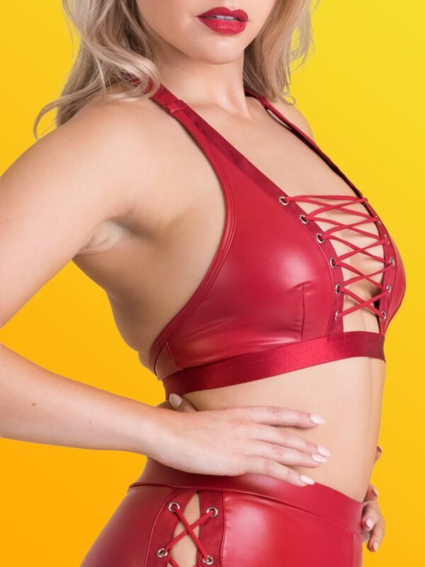 a48411g86227_2 Lovehoney Fierce Leather Look Lace-Up Red Halterneck Bra