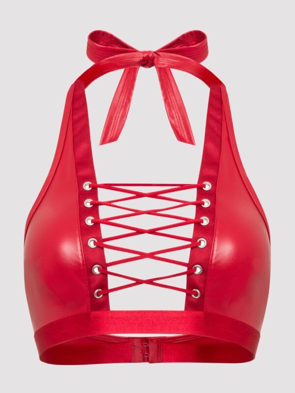 a48411g86227_5 Lovehoney Fierce Leather Look Lace-Up Red Halterneck Bra